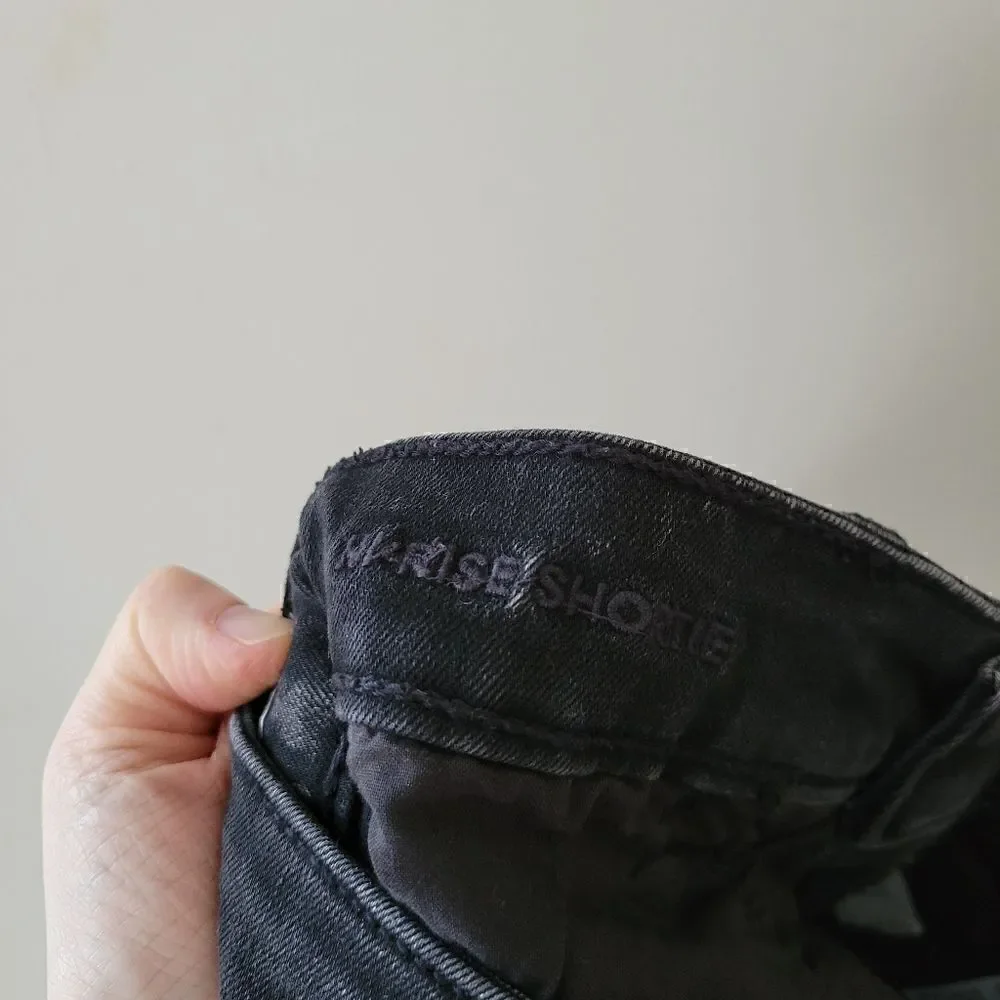 American Eagle Hi-Rise Shortie Black Distressed Shorts Raw Hem 4